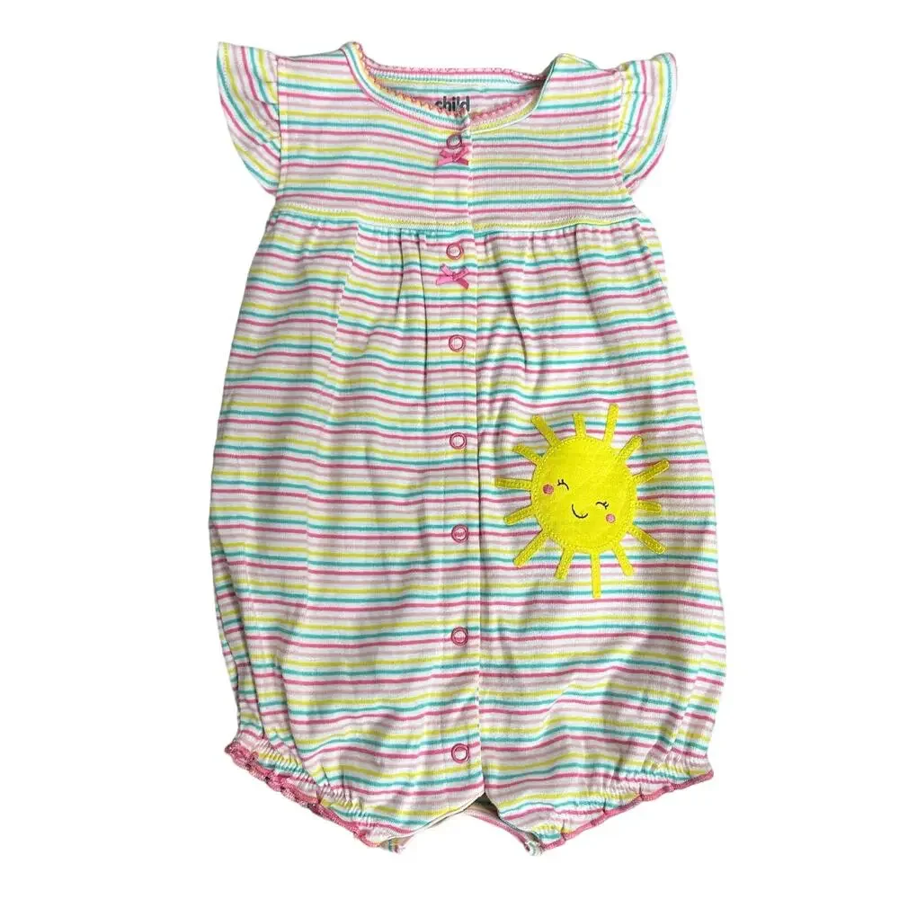 Carter's Pastel Rainbow Stripe Romper One Piece Outfit Sun Baby Girl 12 Months